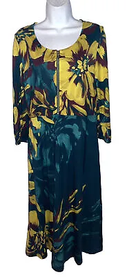 Soft Surroundings Zip Up Knit Floral Long Sleeve A-Line Midi Dress Size M • £24.33