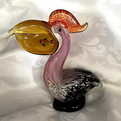 Vintage Murano Style Art Glass Pelican Figurine With Fish In Mouth • $95