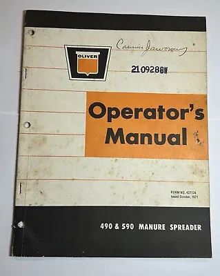 Oliver 490 & 590 Manure Spreader Operators Manual 10-1971 • $0.99