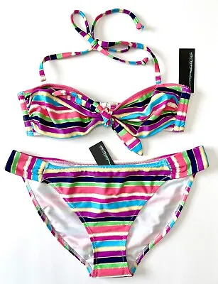 NWT Marie Meili Womens 2 Piece Bandeau Bikini Swimsuit Set Sz M Golden Accents • £19.27