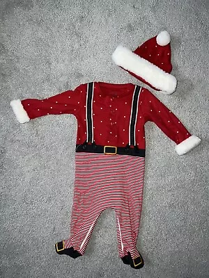 Baby Santa Romper Sleep Suit 3-6 Months With Hat • £15.99