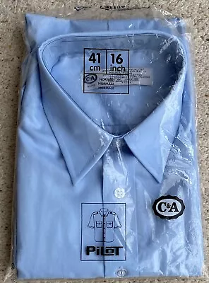 C&A Men's Pilot Shirt Polyester/Cotton Blue 16 /41cm R Short Sleeve 2xPockets • £14