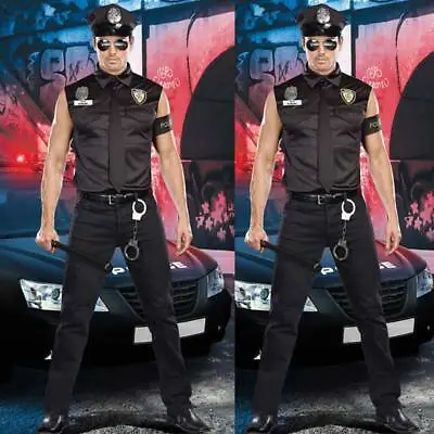 Mens Cop Uniform Policeman US Police Man Terminator Fancy Costume Dress New • £17.28