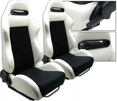 1 Pair White Pvc Leather & Black Suede Racing Seats Fits Ford All Mustang • $286.43