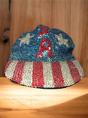 VTG Sequin USA Stars & Stripes Red White Blue Baseball Hat Cap 4th Of July • $22.99