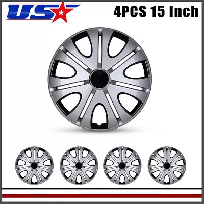 4 Pcs Black & Silver 15''Universal Wheel Rim Cover Hubcaps Snap On Car Truck SUV • $45.99