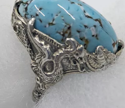 Antique Victorian Griffin Gryphon Sterling Silver Dragons Egg Art Glass Ring • $175