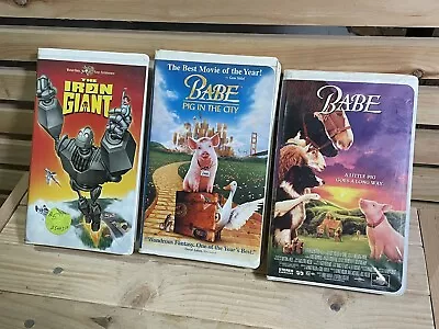 Clamshell Vhs Lot Ckildren's Movies Iron Giant Babe Pig In The City • $2