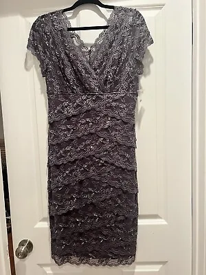 My Favorite Things Colleen Lopez Womens Dress 12 Pewter Lace Cap Sleeves Stretch • $21