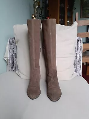 Zara Taupe/Brown Leather Knee High Leather Flat Boots Size 4 (37) • £6.99