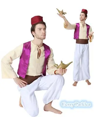 U-C4 Mens Teenage Aladdin Arabian Prince Jasmine Genie Anime Shiek Arab Costume • £23.54