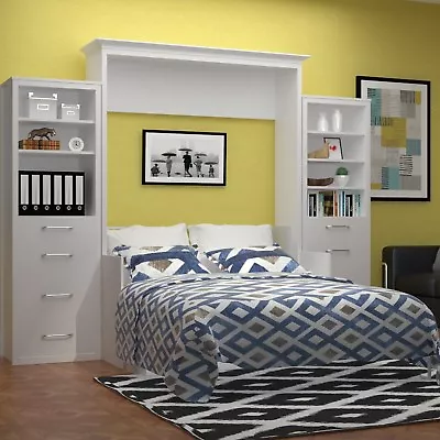 URBAN LOFT “EMERSON”  Full Wall Bed/ Murphy Bed - White W/Desk And 2 Side Units • $5095