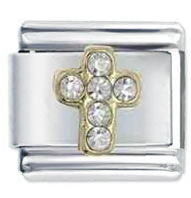 £4.46 • Buy GOLD CROSS & CRYSTALS - Daisy Charm Italian Modular Charm Bracelet Compatible