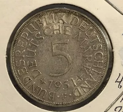 German 1951 F Silver 5 Mark High Grade With Free Shipping • $15.99