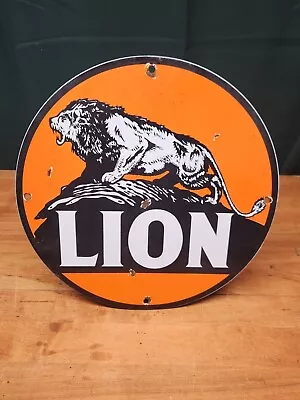 Vintage Lion Gasoline Porcelain Gas & Motor Oil Service Station Pump Plate Sign • $44.99