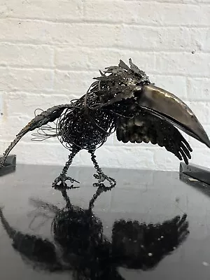 Raven Crow Bird Art Statue Sculpture Wire Metal Home Decor FineArt Antique Black • $49