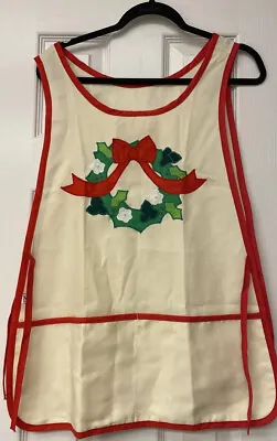 VIntage Christmas Wreath Apron Smock W/ Pockets And Side Ties. Ugly Contest • $9.99