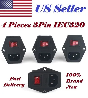 4pcs 3Pin IEC320 C14 Inlet Module Plug Fuse Switch Male Power Socket 10A 120V • $15