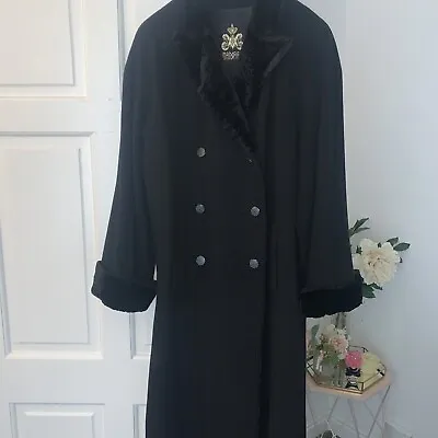 Mansfield Women’s ￼￼ Black￼Long Wool Cashmere Vintage Coat UK 14 Oversized • £44.99