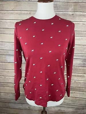 Christopher Banks Medium Long Sleeve Top Holiday Moose Allover Print Red Blouse • $26