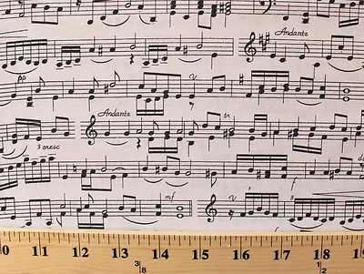 Music Notes Treble Bass Clef Staff Lines Cream Cotton Fabric Print D505.01 • $13.49