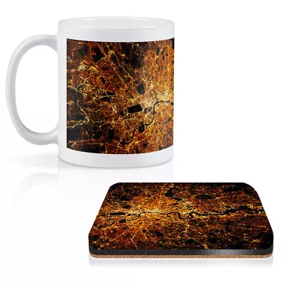 1 Mug & 1 Square Coaster London England City Lights Night Map #53040 • £9.99