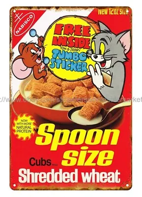 1973 Spoon Size Shredded Wheat Cereal Tom & Jerry Bunny Metal Tin Sign  Wall Art • £18.24