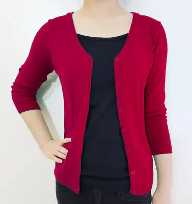  3/4 Sleeve Cardigan Sweater V-Neck Button Vintage Fitted Loose Knit & Plus Size • $14.49