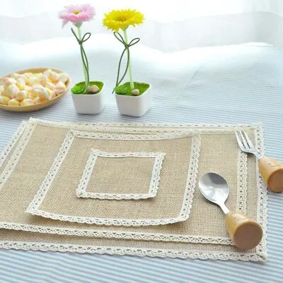 £4.90 • Buy Linen Table Mats Lace Placemat Set Natural Jute Woven Tableware Mat Party Decor