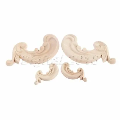 Unpainted Carved Floral Decal Onlay Furniture Applique Mouldings Wall Decoration • $3.57