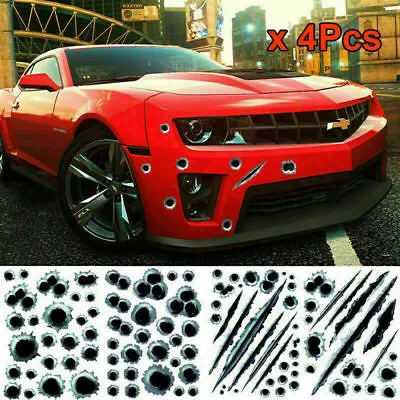 $4.99 • Buy 4pcs Cool 3D Bullet Fire Gun Hole Monster Scratch Decals Car Decorative Sticker
