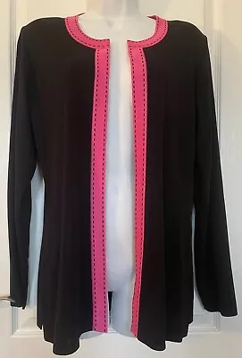 Exclusively Misook Black Open Knit Cardigan/Jacket - Pink Trim SIZE MEDIUM • $32