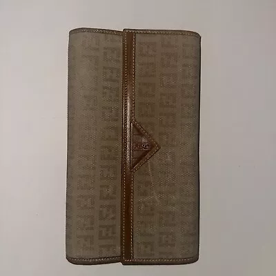 Vintage FENDI Authentic Coated Canvas Leather Trim Wallet Checkbook- 512-7001 • $22