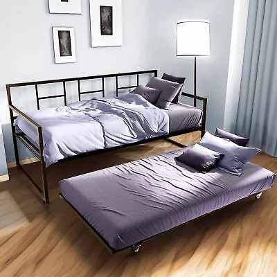 TAUS Twin Daybed Heavy Duty Metal Bed Frame Sturdy Trundle Roll Out Sofa Bed • $138.19