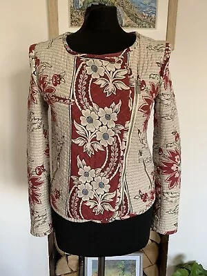 ZARA TRAFALUC Quilted Boho Hippie Ethnic Floral Print Zip Red Jacket Blazer - M • $31.10