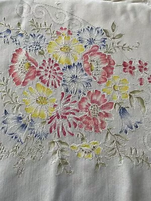 Vintage Luxury Damask Silver Blue Tablecloth Colorful Flowers Plus  10 Napkins!! • $59