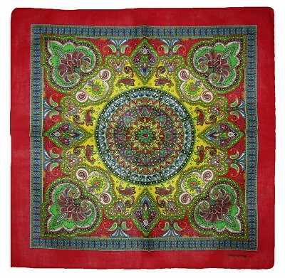 22 X22  Ornate Paisley Mosaic Multi Color Red Border Bandana • $6.88