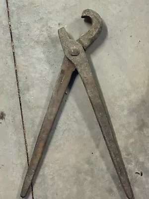Antique Huge Primitive Hand Forged Old Blacksmith Scissor Hinge Pliers Tongs • $12