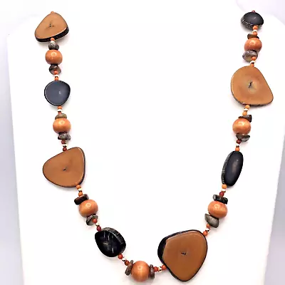 Vintage Horn And Staghorn Antler Slice Beaded Necklace Wood Accent Beads • $20