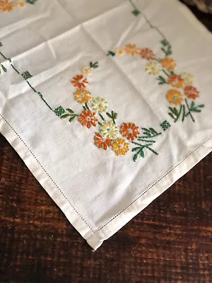 Vintage Embroidered Table Linen Orange Florals  46x31 Cm • $5.60