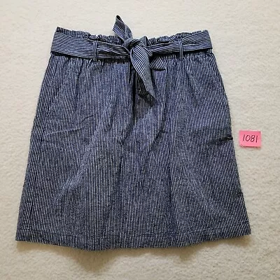 J. Crew Size M Linen-Cotton Paper-Bag Mini Skirt Blue Striped AY977 • $14.24