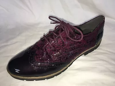 £16.99 • Buy JANA ~ Burgundy Wine  Patent Lace Ups Brogues Shoes Chunky Soles ~ Size 7 / 40