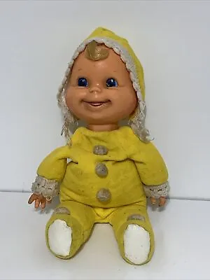 Vintage 1970 Mattel Yellow Booful Baby Beans Bean Bag Doll Lovey Dolly 11” • $18