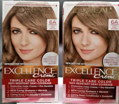 (2 Pack) L'Oreal - Excellence Creme - Triple Hair Care Color #6A LIGHT ASH BROWN • $24.99