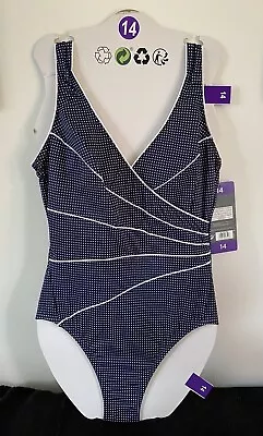 Swimsuit Miraclesuit Navy Swimming Costume Kirkland Slimming Padded UK18 US14 • £10.49