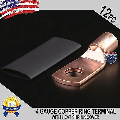 12 PCS 4 AWG 4 GA. Copper Ring Terminal Heat Shrink 5/16  Hole Lug Connector US • $10.75