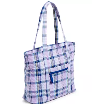 Vera Bradley AMETHYST PLAID VERA TOTE Cotton Large 18  Tote Shoulder Bag NWT • $65.60