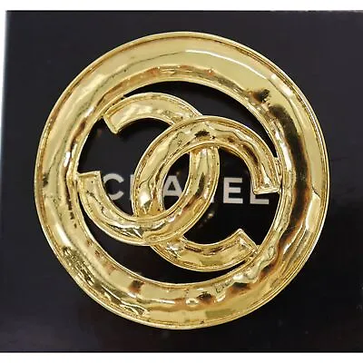 CHANEL CC Logos Round Used Pin Brooch Gold Plated 94 P France Vintage #CD728 S • $1036.81