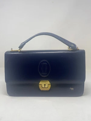 $341.25 • Buy Cartier Navy Blue Leather Bag Purse Vintage