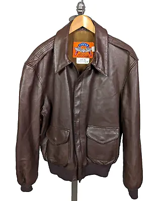 COOPER A-2 Vtg USAF Goatskin Leather Bomber Flight Jacket Sz 46L Brown USA Made • $174.99